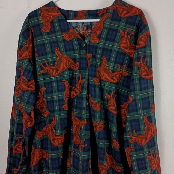 Handmade Vintage Nightshirt Unisex L Plaid Dog Print Grandpacore Cottagecore - Picture 2 of 6